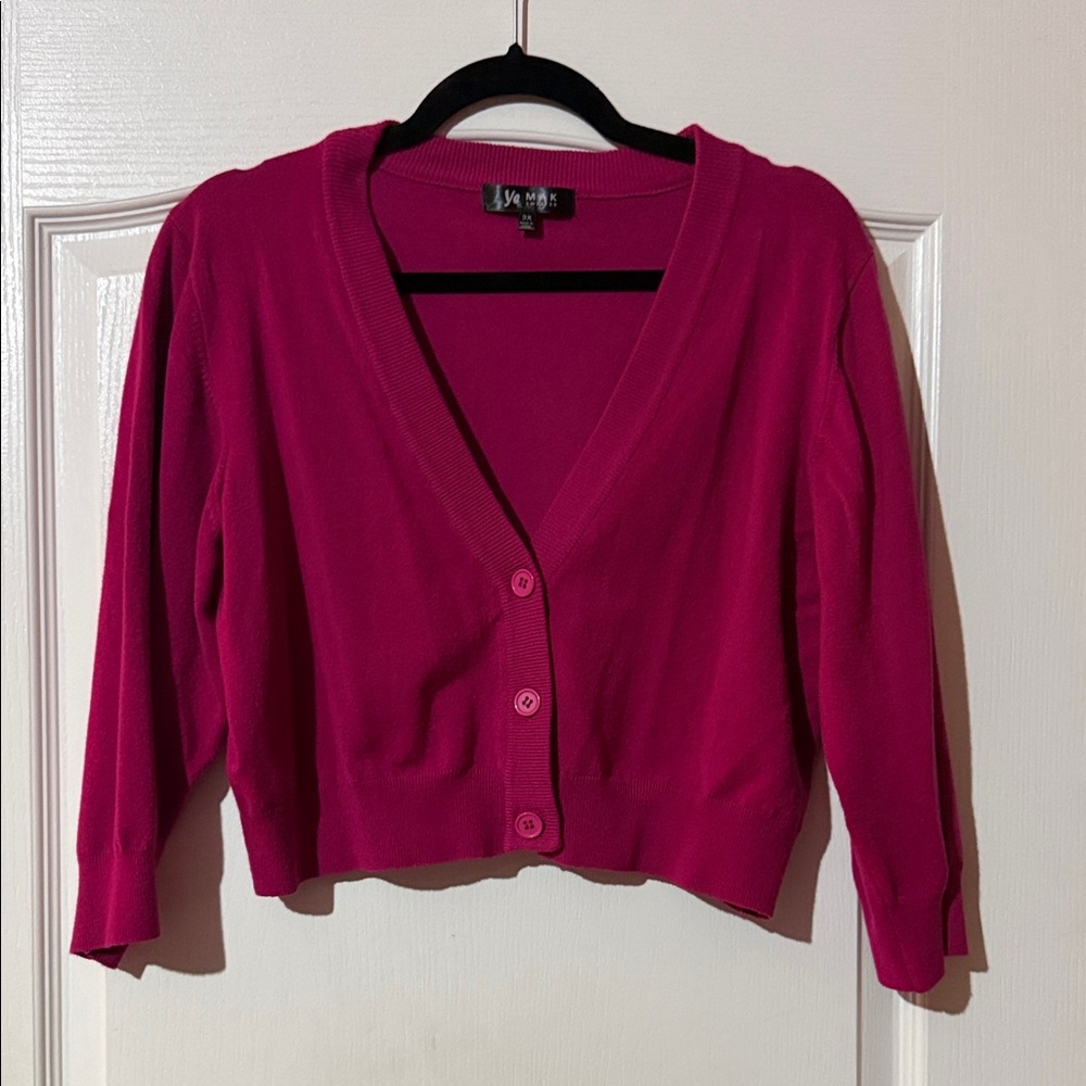 Ye Mak Magenta Cropped Cardigan Sweater 3x